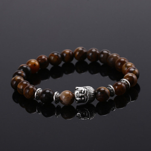 Ónix natural Tigre ojo piedra pulseras para las mujeres con plata antigua Cabeza <span class=keywords><strong>de</strong></span> Buda pulsera regalo <span class=keywords><strong>de</strong></span> joyería - Product Image 3