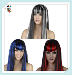 Perruques de fête d'<span class=keywords><strong>Halloween</strong></span> Vampire synthétiques de couleurs longues rouges et noires pour femmes adultes HPC-1346 - Product Image 3