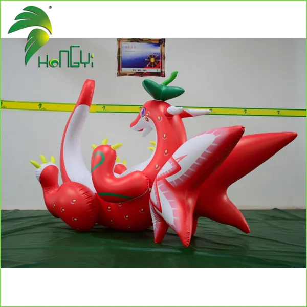 Big Laying Anime Character Cartoon Toys Red Cute Air Dragon Inflatable Strawberry Wings Dragon Toy