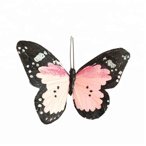 Pink bulu buatan kupu-kupu untuk dekorasi pernikahan Halloween dekorasi stiker dinding stok tersedia 11cm lebar - Product Image 4