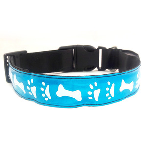 China precio de fábrica moq pequeño <span class=keywords><strong>collar</strong></span> de perro Noche de seguridad reflectante <span class=keywords><strong>LED</strong></span> <span class=keywords><strong>collar</strong></span> de perro con el patrón del hueso - Product Image 1
