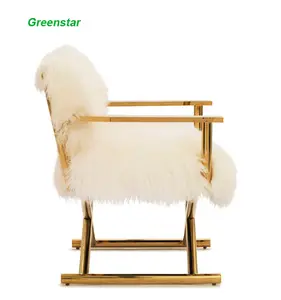 Geïmporteerde Wol 2020 Hot Sales Gold Afwerking Luxe Stoel Single Woonkamer Lounge Stoel Met Metalen Frame Hoge End Kijken