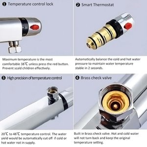 Thermostatic <strong>Shower</strong> Mixer Faucet, Thermostatic <strong>Shower</strong> Valve Mixer Tap <strong>Outlet</strong> 1/2" Standard Exposed - Product Image 3