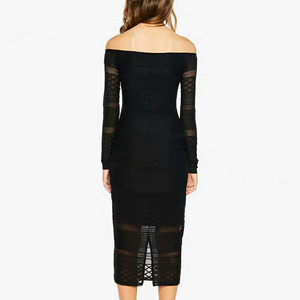 Venta caliente señoras elegante negro manga larga vestido ajustado - Product Image 6
