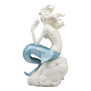 Decoração de casa náutica bonito azul sereia relaxar estatueta resina oceano - Product Image 2