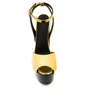 Sandales de <span class=keywords><strong>luxe</strong></span> à talons bloc doré pour femmes, chaussures à bouts ouverts, sexy, personnalisées, usine, nouvelle collection été - Product Image 3