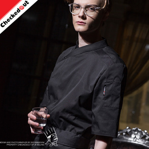 2017 nueva moda chambray manga corta café bar <span class=keywords><strong>hotel</strong></span> <span class=keywords><strong>restaurante</strong></span> <span class=keywords><strong>de</strong></span> comida rápida, uniforme, chaqueta cocina Chef uniforme - Product Image 4