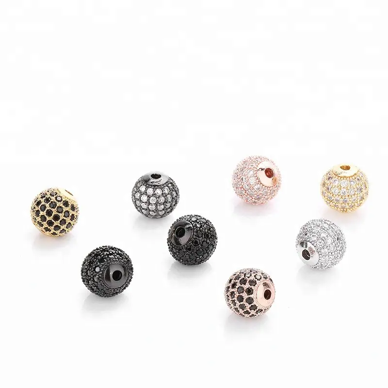 Perles d'espacement en laiton plaqué or, 2 pièces, 6mm, 8mm, 10mm, 12mm, 18k, perles rondes en zircon pour bricolage, bijoux, accessoires, breloques