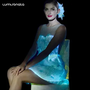 Iluminação têxtil de fibra óptica, de led, quente, menina, clube noturno, saias de dança