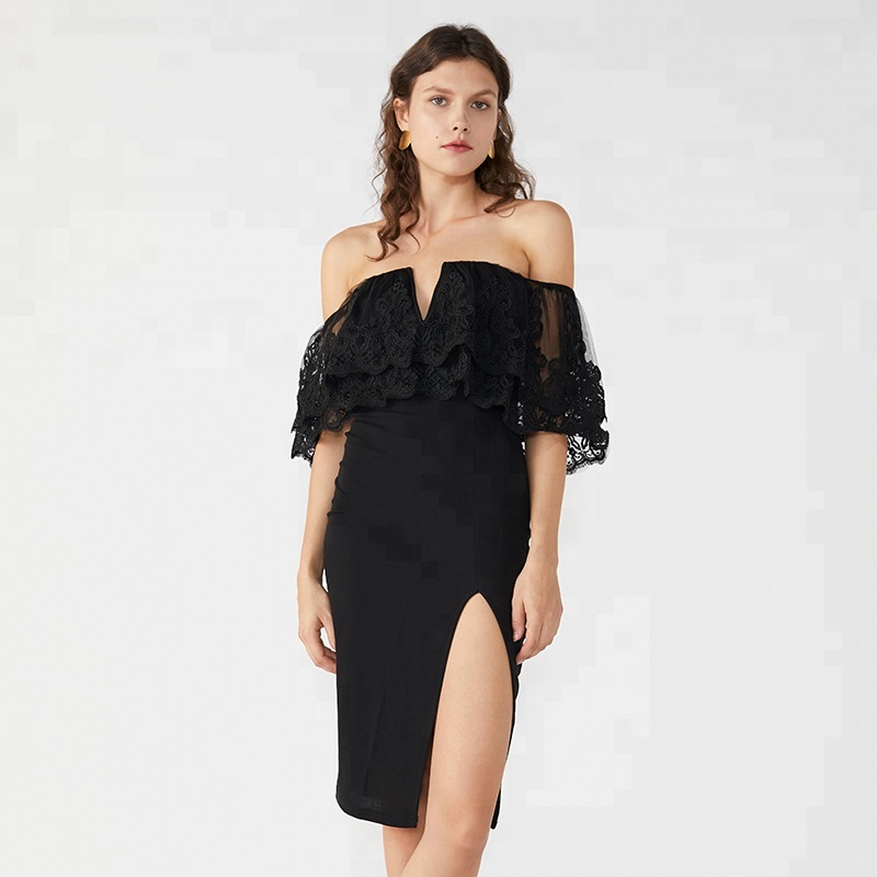 black lace dress prom Sparkly Mermaid Deep V Neck Black Lace Long Prom Dress with Beading