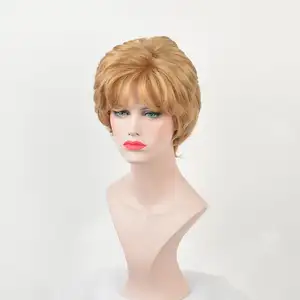 공장 도매 독특한 디자인 골드 가발 Pixie 여성용 짧은 곱슬 가발