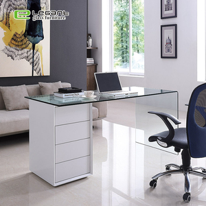Fancy Latest Glass Office <strong>Desk</strong> Table Designs Price with High Gloss <strong>White</strong> Painting MDF <strong>Drawer</strong> - Product Image 1