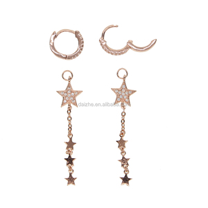 Unique Design Two Way Wear Put Take Out Star Dangle Charm Cz Mini <strong>Hoop</strong> Fashion <strong>Rose</strong> <strong>Gold</strong> Earring - Product Image 4