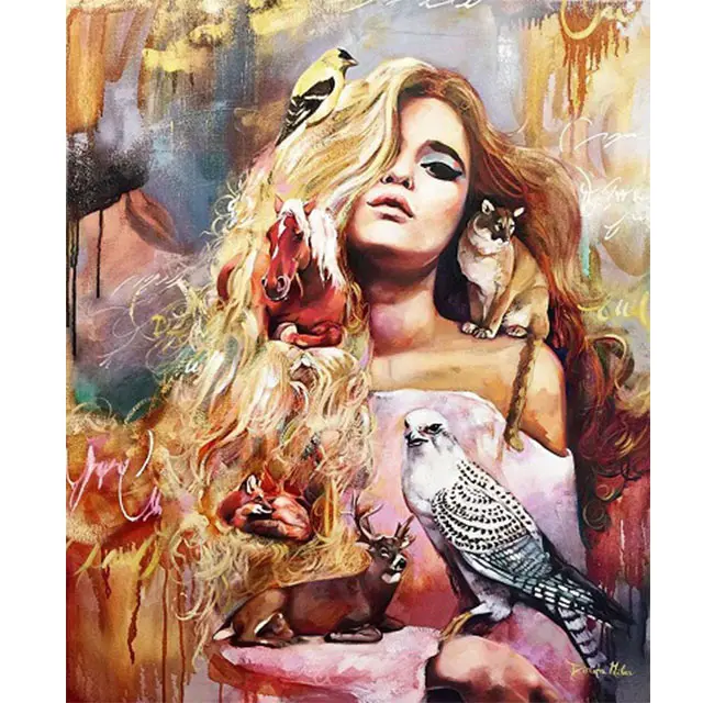 Wholesale handgemachte angepasst porträt ölgemälde durch zahlen Hotel Lobby Wall Decoration Woman Image Painting On Fabric Canvas