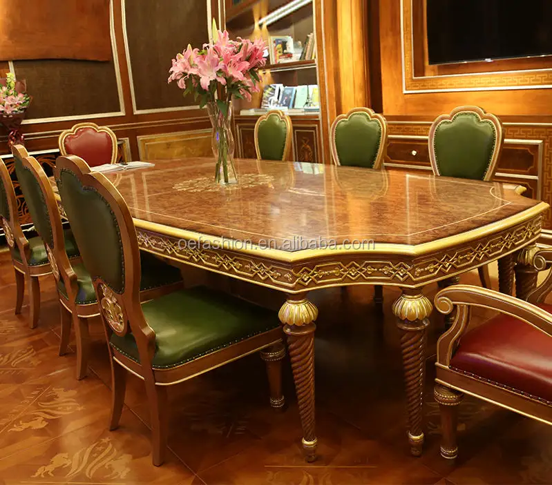 OE-FASHION Européen Personnalisé meubles de salle à manger en bois Massif sculpté à la main de luxe villa 2.4 mètres longue table à manger