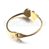 Fermoir à ressort double cœur blanc en acier inoxydable argenté Bangle