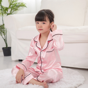 Pyjama confortable respirant pour garçons et filles, à manches longues, col à revers de couleur pure, vêtements pour enfants, bon marché, vente en gros - Product Image 5
