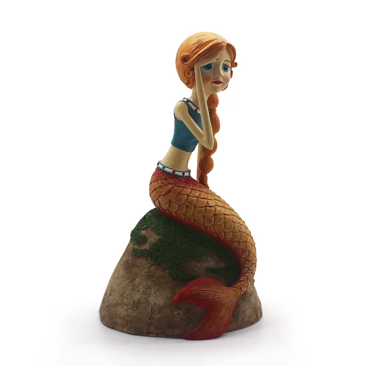 Karikatür peri Mermaid heykeli reçine halk sanat süs ev dekor için polydecor modeli şekil ev dekor karikatür Mermaid hatıra