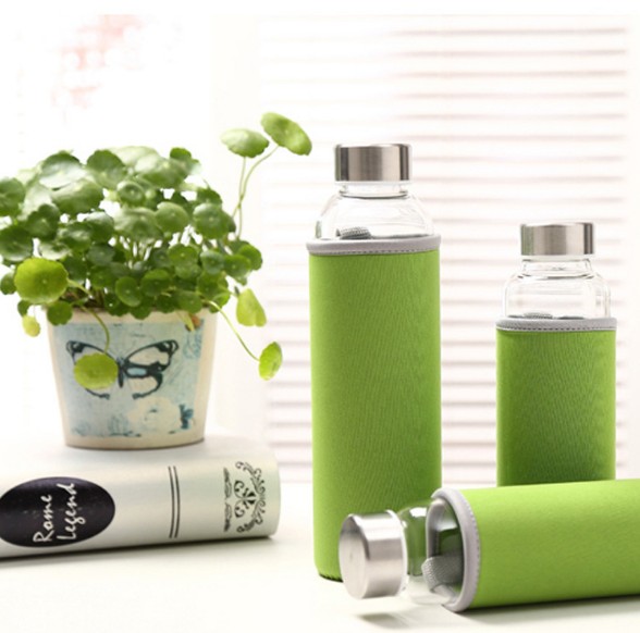 Popular Custom Borosilicate Glass Water Bottle With Sleeve Water Drinking Bottle