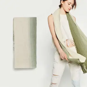 Wholesale High Quality Green and White Dip Dye Wrinkle Scarf Pure Cotton 2018 Women