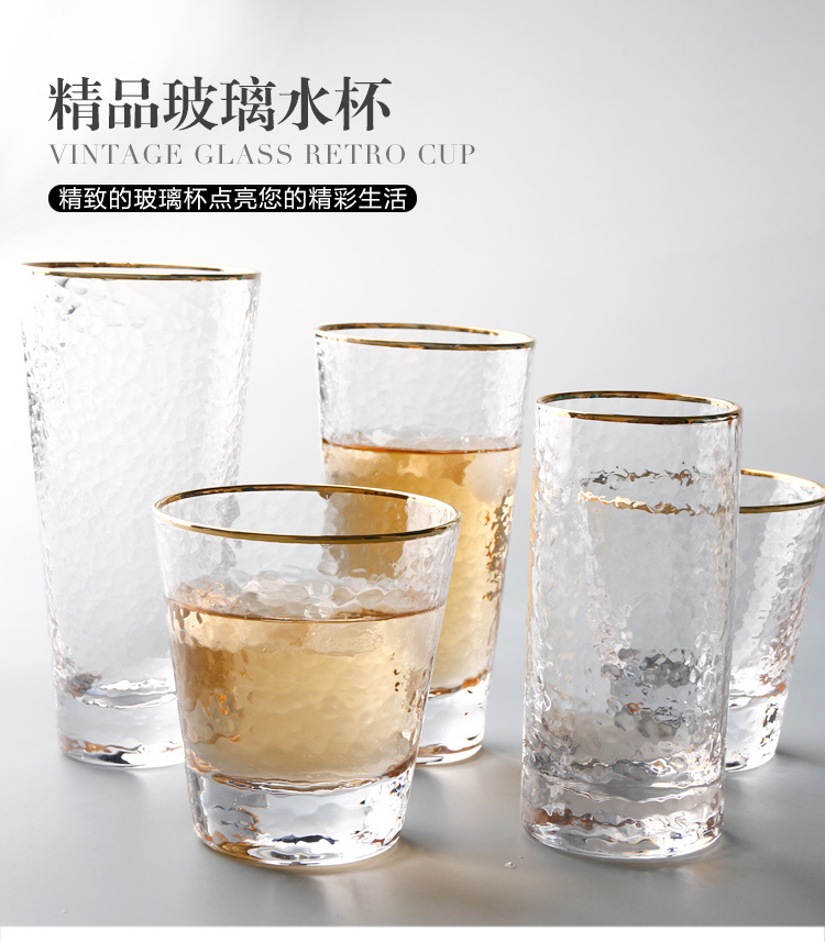 Wholesale Custom gold rimed logo printed highball glass tumbler cup glass