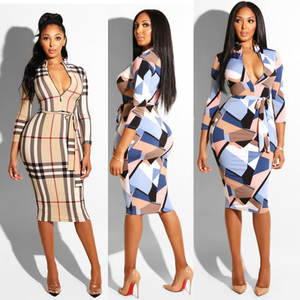 Donne stampa Club manica lunga <span class=keywords><strong>Sexy</strong></span> tubino vestito femminile aderente Club <span class=keywords><strong>abiti</strong></span> Casual con stampa - Product Image 1