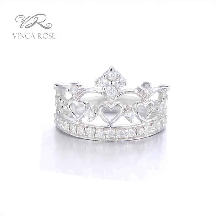 Belle couronne couronne 925 en forme de coeur en argent roi couronne bijoux avec cz clair