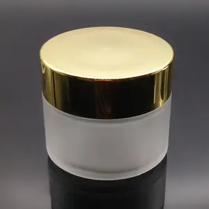 50g 100g Clear Frosted Round Straight Wall Glass Jar With Gold Cap for Cosmetic Skincare Cream