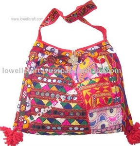 Banjara กระเป๋าผ้าฝ้ายปักลายแห่งชาติทำด้วยมือมีซิปปิดสไตล์วินเทจชนเผ่าช้อปปิ้ง - Product Image 2