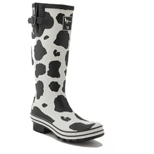 High Quality Ladies Lightweight Waterproof Rubber Boots Milk Cow Patterns Rain Boots for Women