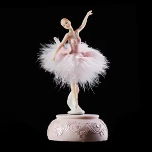 Roterende Hand Crank Mini Dancing Ballerina Verjaardagscadeau Muziekdoos Bruiloft Wit Roze Decoraties Muziekdoos Voor Huwelijkscadeau