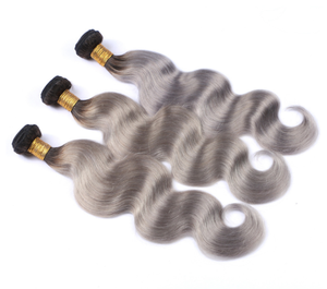 Bán Buôn Xám Brazil Tóc Con Người Dệt 1b Xám Ombre Remy Hai Tone Tóc Extension Xám Tóc Top <span class=keywords><strong>Closure</strong></span> - Product Image 4