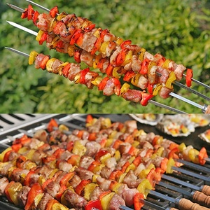 Herramientas de acero inoxidable para parrilla de barbacoa, pinchos de <span class=keywords><strong>Kebab</strong></span>, mango de madera - Product Image 6
