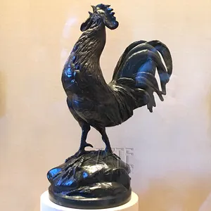 Escultura de gallo de bronce, estatua de Animal, Material metálico de fundición en caliente