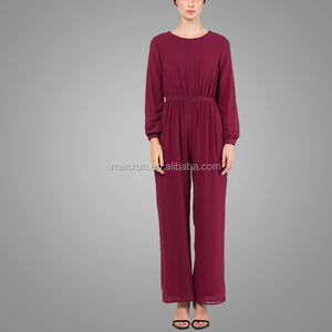 Élégant musulman femmes salopette rouge mousseline de soie jambe large des vêtements musulmans - Product Image 2