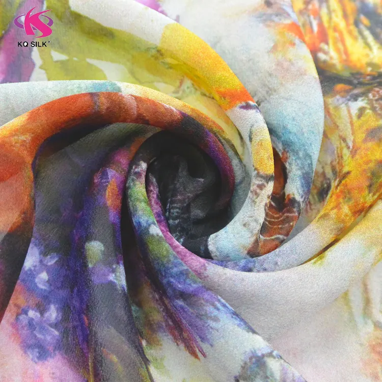 Buquê de pintura em seda, impressão digital de tecido de seda para vestido colorido de tecido de seda