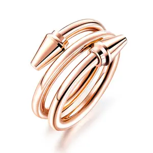 Hot selling Stainless steel Rose Gold Adjustable Wrapped Bent Love Nail Ring for women