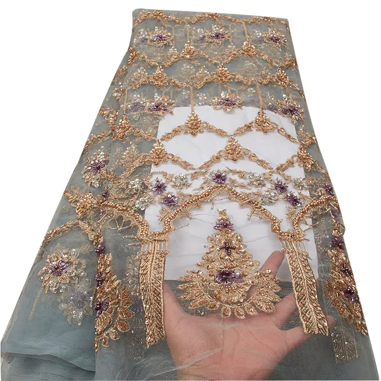 Guangzhou Embroidery 3D Fabrics Heavy Beaded Lace Fabric Luxury Brand High Quality Embroidery Lace XZ2584B