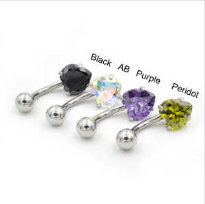 High Quality <strong>Stainless</strong> <strong>Steel</strong> Single Heart CZ Navel Button Bar <strong>Jewellery</strong> - Product Image 2