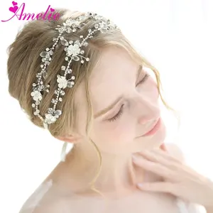 Nuovo Copricapo Strass Catena Boho Delicato di Cristallo Dei Capelli di Cerimonia Nuziale Della Vite Da Sposa Della Fascia Dei Monili Argento Fascia Sulla Fronte