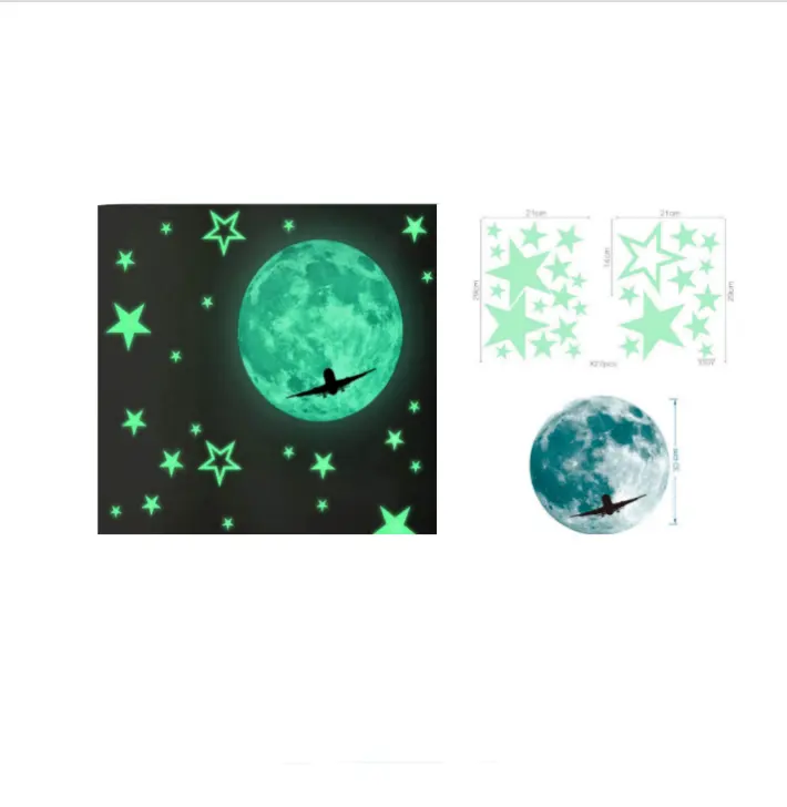hot self-adhesive luminous gift high bright glow in the dark letters number stars and moon in kids room decoration wall sticker