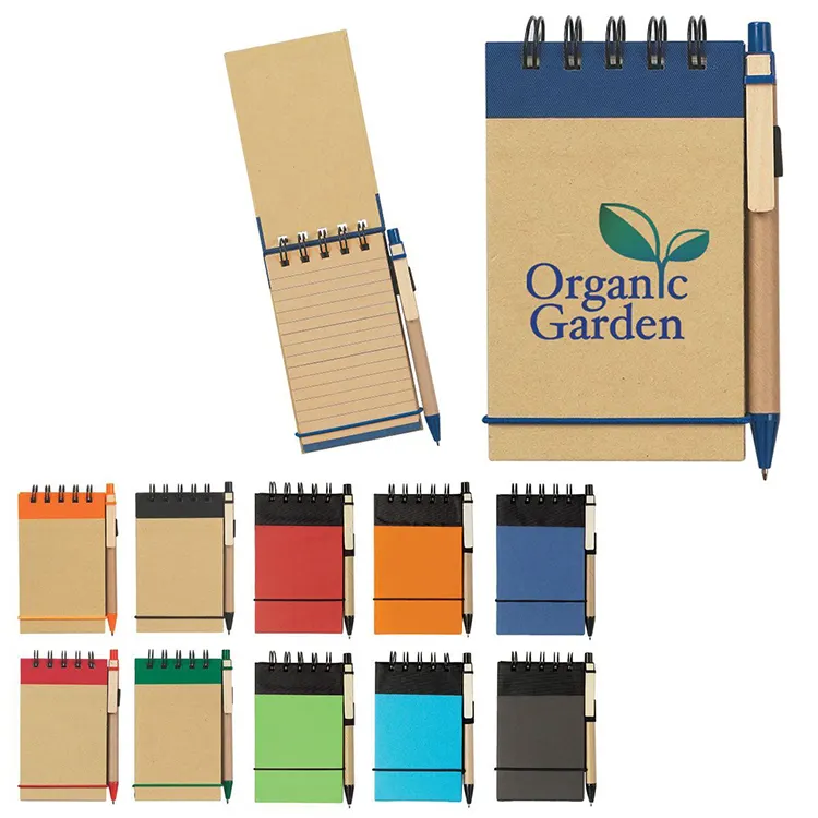Eco Vriendelijke Stationaire Kraft Kawaii Mini Papier Spiraal Notebooks Aanpasbare Fabrikant, Notebook Met Pen Gift Set