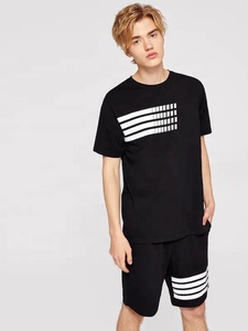 Completo Sportivo Nero KY a Due Pezzi, Maglietta a Maniche Corte Estiva per Basket e Calcio, T-Shirt con Patch, Set Corto a Righe Antivento per Uomo - Product Image 2