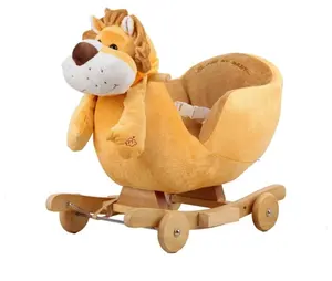 Sıcak satış ICTI fabrika dolması hayvan aslan ahşap oyuncak sallanan at çocuklar için