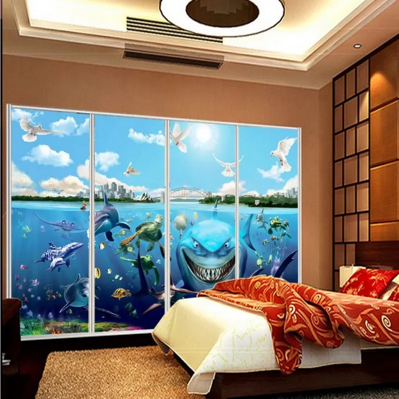 Wallpaper Gabus Stereo Ikan Bawah Air Mural Dunia Wallpaper Bunga 3d Epoxy Lantai Wallpaper