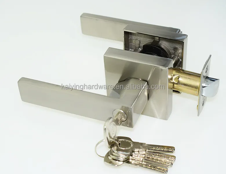 Zinc alloy handle and rosette security locked main door Manijas Cerradura de puerta, brushed satin nickel