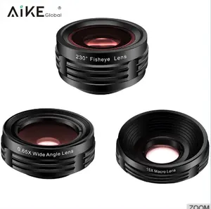 External Camera 230 Fisheye Wide Angle Macro Lens 3 in 1 Mobile Phone Camera Lens Kit for android phone