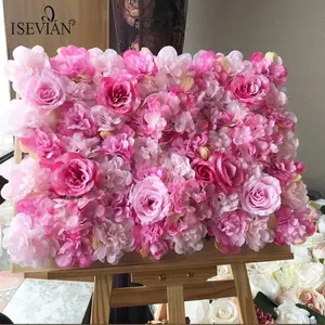 ISEVIAN थोक अनुकूलित गुणवत्ता फूल चटाई प्रकाश बैंगनी और गुलाबी शादी गुलाब का फूल दीवार