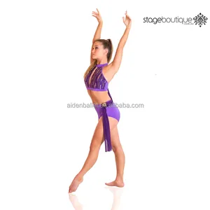 Оптовая продажа танцы Фиолетовый блесток джаз акро танца платье дешево
