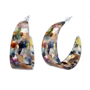 Fashion statement summer acetate custom C shaped circle colorful resin acrylic hoop earrings